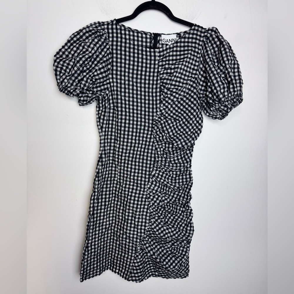 Ganni Gingham Seersucker Mini Dress size 6 - Picture 4 of 10